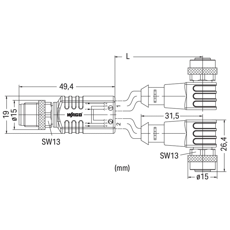 WAGO - Konfektioniertes Sensor-Aktor-Kabel Sensor-/Aktorleitung 756-5517/040-020 M12A-Stecker axial