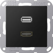 Jung - Multifunktions-Anschlussdose Multimedia-Anschlusssystem MA A 1163 SWM graphitschwarz matt