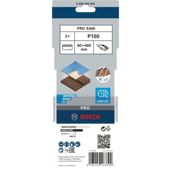 Bosch - Schleifpapier/Schleifvlies PRO X440 Schleifband, 60 x 2608606003 400 mm, 100, 3-tlg