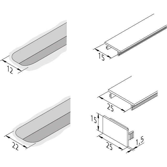 Hera - Mechanisches Zubehör/Ersatzteile für Leuchten Abdeckprofil 15mm 20301280710 1m − 5 Stück