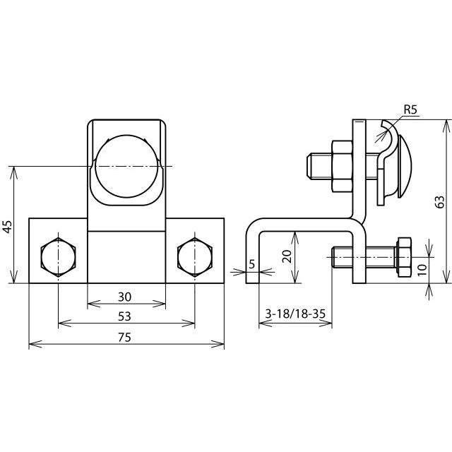 DEHN - Anschlussklemme für Blitzschutz Anschlussklemme AK6.10KBSKBF1835V2A f. Profile 18-35mm