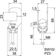 OBO Bettermann Vertr - Bügelschelle Bügelschelle BS-RS1-M-22 FT 16-22mm − 100 Stück