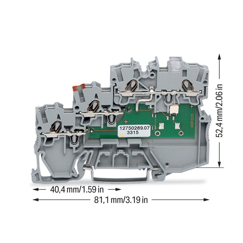 WAGO - Initiator/Aktor-Reihenklemme 3-Leiter-Aktorenklemme 2000-5310/1101-951 LED gelb für NPN − 50 Stück