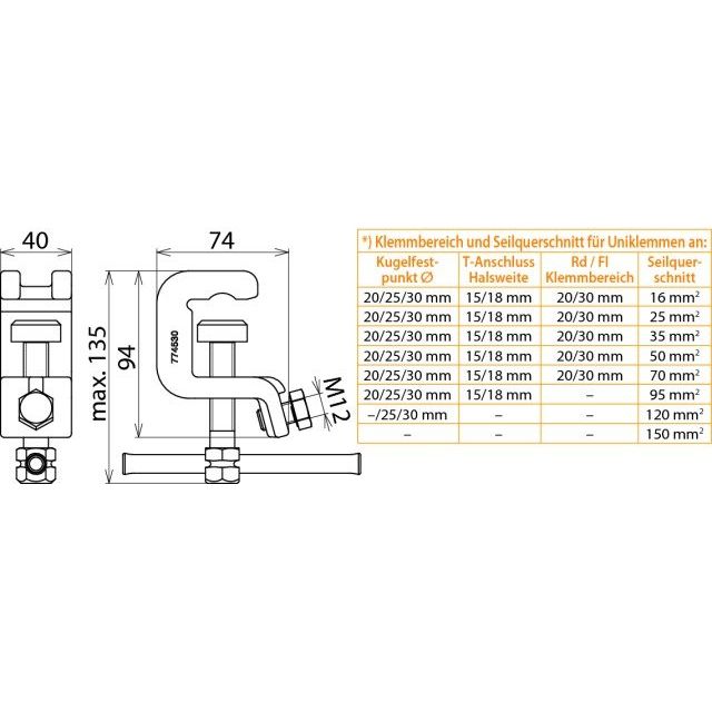 DEHN - Anschlusselement für EuK-Vorrichtung Universalerdungsklemme UEK 30 SKN D30mm, T18mm