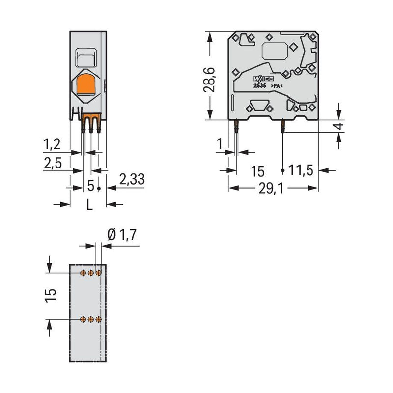 WAGO - Leiterplattenklemme Leiterplattenklemme,16 mm² 2636-1101/000-014 Maß10mm,braun − 100 Stück