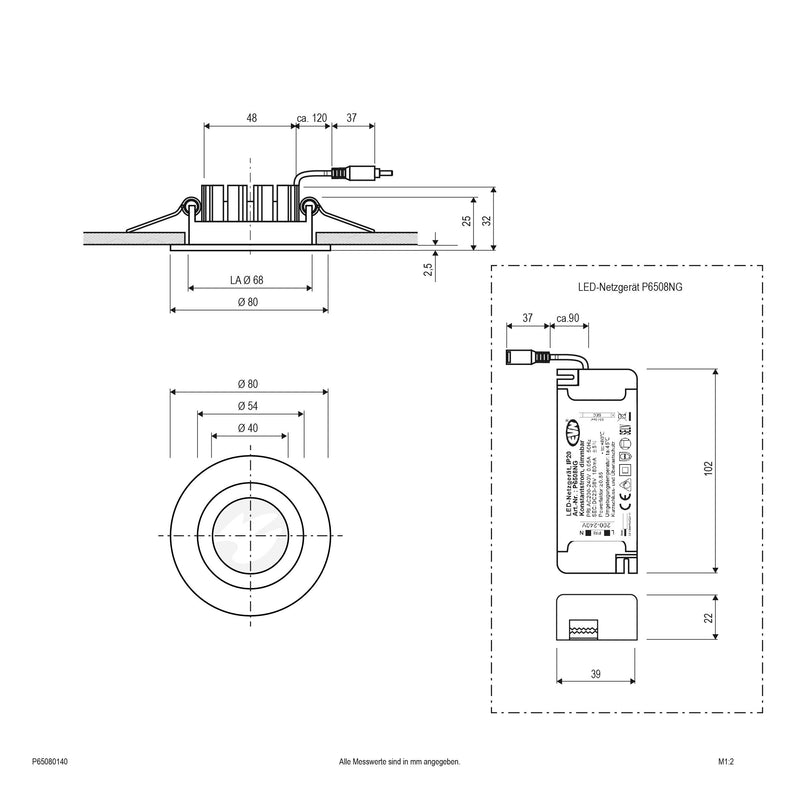 EVN Lichttechnik - Downlight/Strahler/Flutlicht LED-Deckeneinbauleuchte P65080140 4000K IP65 ws