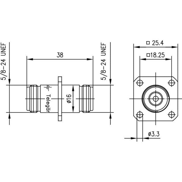 Telegärtner - Koax-Kupplung N-Verbindungsstück 50 Ohm 100024110 m.Flan.(F-F)UG 129/U