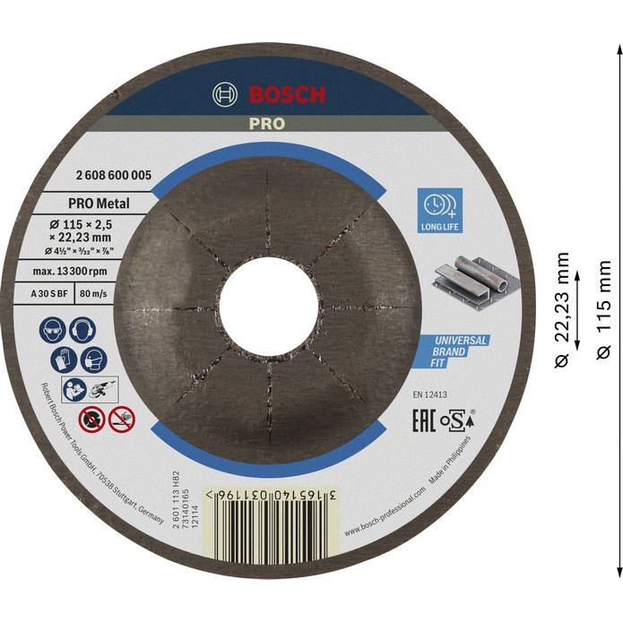 Bosch - Trenn-/Schleifscheibe PRO Metal Trennscheibe, 2608600005 115 x 2,5 x 22,23 mm