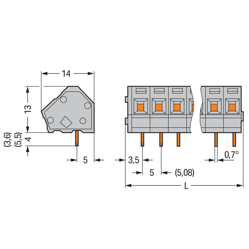 WAGO - Leiterplattenklemme 236-105 2,5mm² − 45 Stück