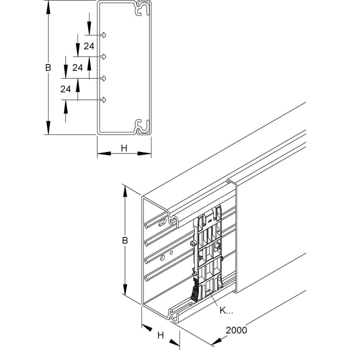HKL - Leitungsführungskanal Kanal lgr HKL60130.8 60x130 RAL7035 − 2 Meter
