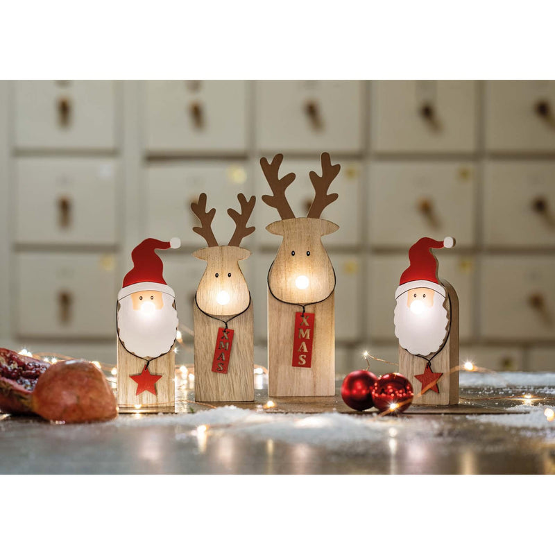 Hellum - Festbeleuchtung LED-Holz-Rentier 524659 batteriebetrieben