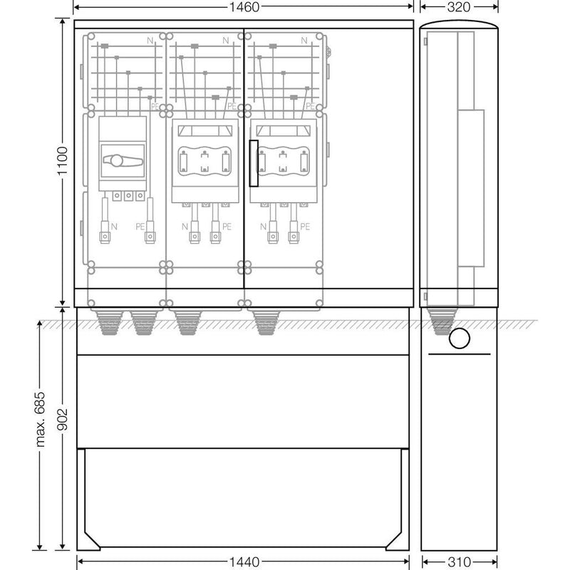 Hensel - Verteilerschrank für Energieversorgung Ladeverteiler Mi EV 200kW 2010 b. z. 2 Ladepunkte