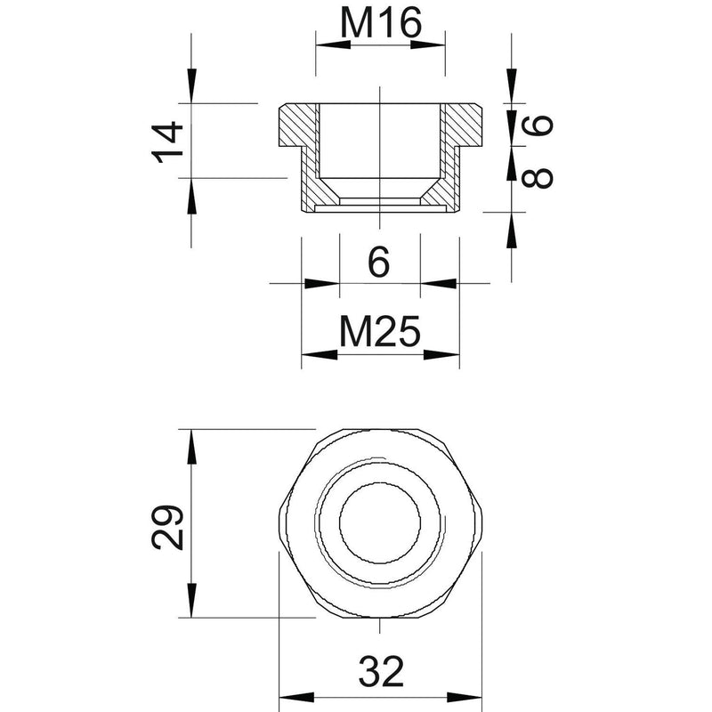 OBO Bettermann - Erweiterungs-/Reduzierring Reduktion 107 R M25-16 PA Iso,lgr