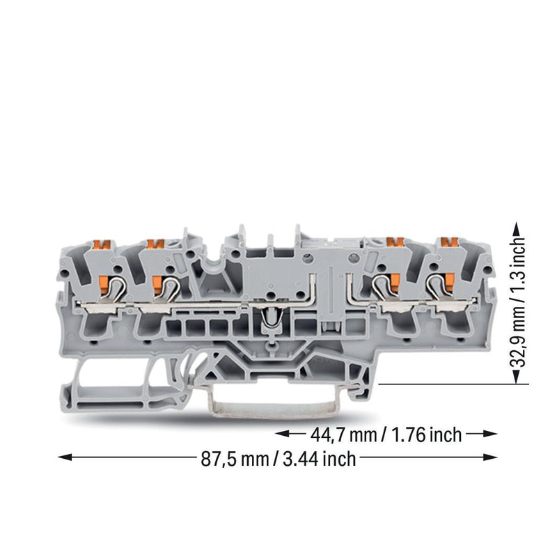 WAGO - Durchgangs-Reihenklemme 4-Leiter-Durchgangsklemme 2202-1801 Drücker,2,5 mm²,grau − 50 Stück