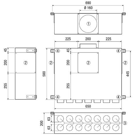 Maico - Zubehör/Ersatzteile für Ventilatoren Luftverteiler aus Blech MF-BV63-160-14 14Anschl. f.Flexrohr