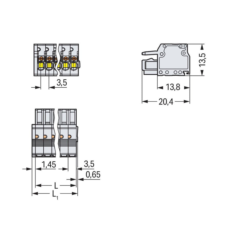 WAGO - Kabelsteckverbinder für Leiterplattensteckverbinder 1-Leiter-Federleiste 2734-116 Push-inCAGECLAMP,lgr − 25 Stück