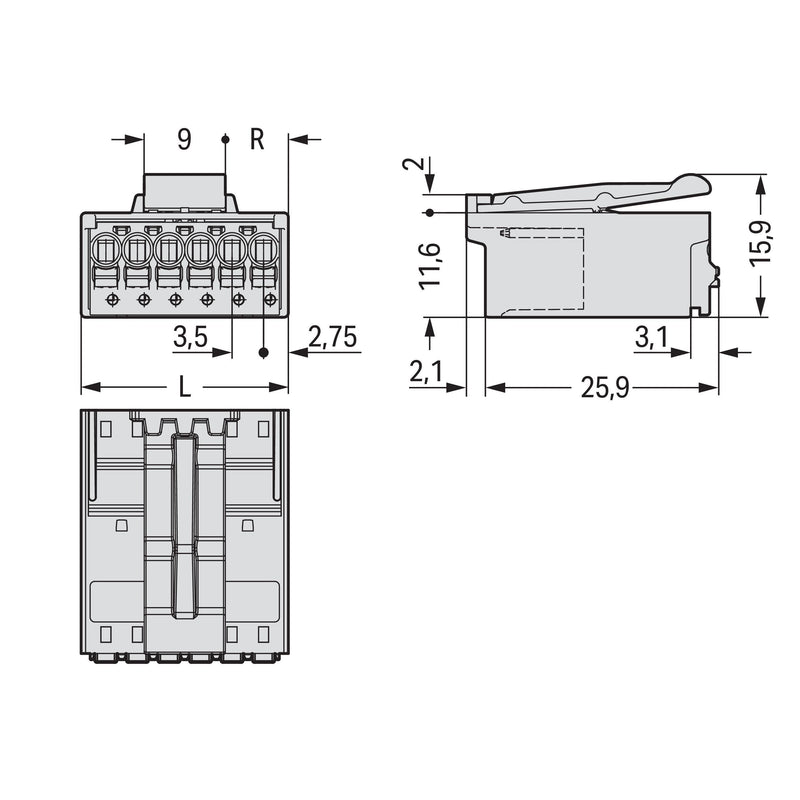 WAGO - Ein- und mehrpolige Klemmenleiste 1-Leiter-Stiftleiste 2091-1530/002-000 CAGECLAMP,1,5mm²,lgr − 50 Stück