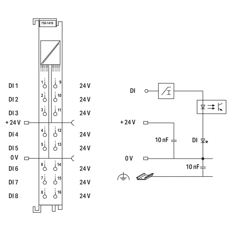 WAGO - Feldbus, Dez. Peripherie - Digitales Ein-/Ausgangs-Modul Digital Eingangsklemme 750-1416 24VDC 0.2ms/2-wire