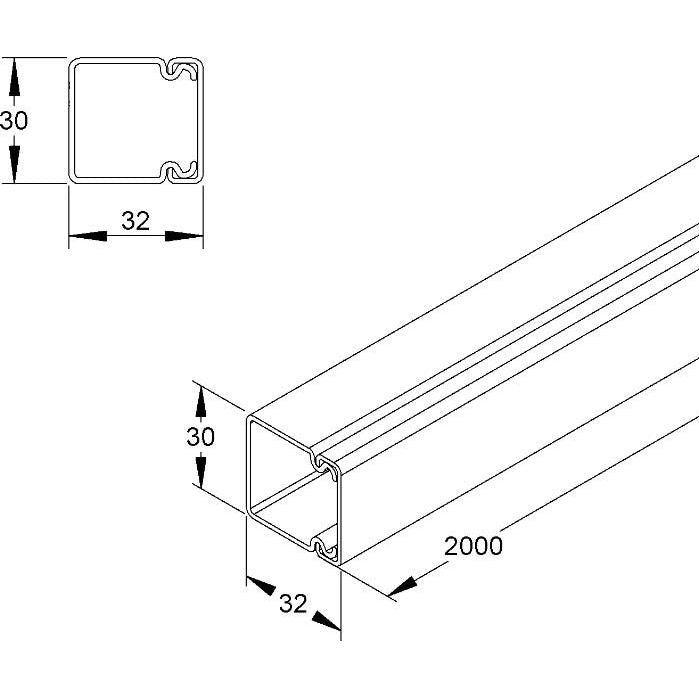HKL - Leitungsführungskanal Kanal cws HKL3030.6 30x30 RAL9001 − 2 Meter
