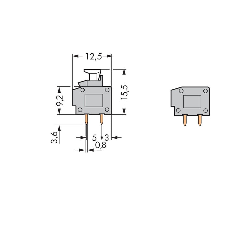 WAGO - Leiterplattenklemme 2LeiterLeiterplattenklemme 235-551/333-000 7,5/7,62mm,grau − 100 Stück