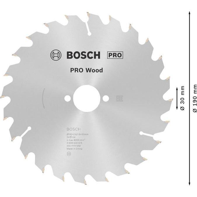 Bosch - Kreissägeblatt PRO Wood Kreissägeblatt, 2608640615 190 x 2,6 x 30 mm