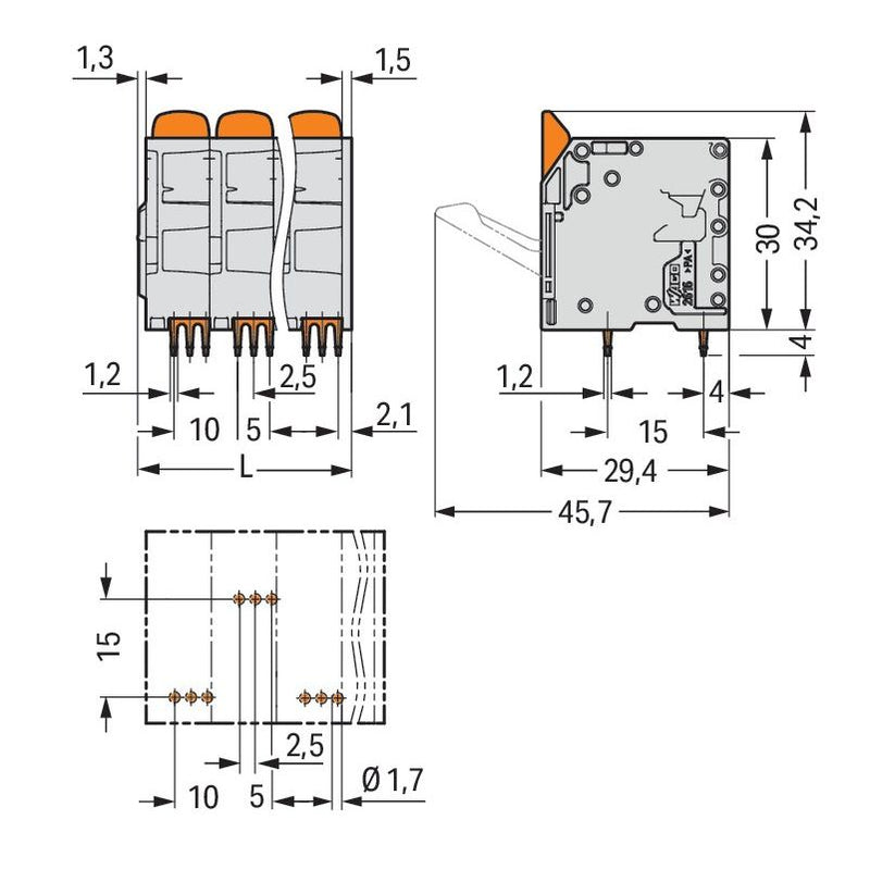 WAGO - Leiterplattenklemme Leiterplattenklemme,Hebel 2616-3105/010-000 16mm²,gr − 18 Stück
