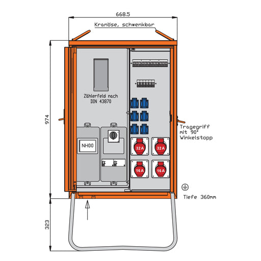 Walther Werke - Baustromverteiler Anschlussverteilerschrank WAV0135BR1 44kVA m.Zählerplatz