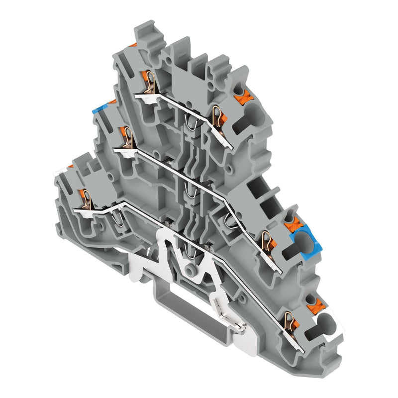 WAGO - Schutzleiter-Reihenklemme Dreistockklemme 2202-3218 2,5 qmm, grau − 50 Stück
