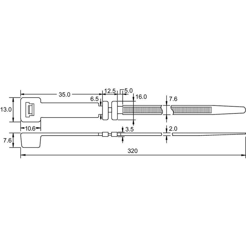 HellermannTyton - Kabelbinder Befestigungsbinder CTF120 PA66 BK 100 320x7,6 mm, schwarz − 100 Stück