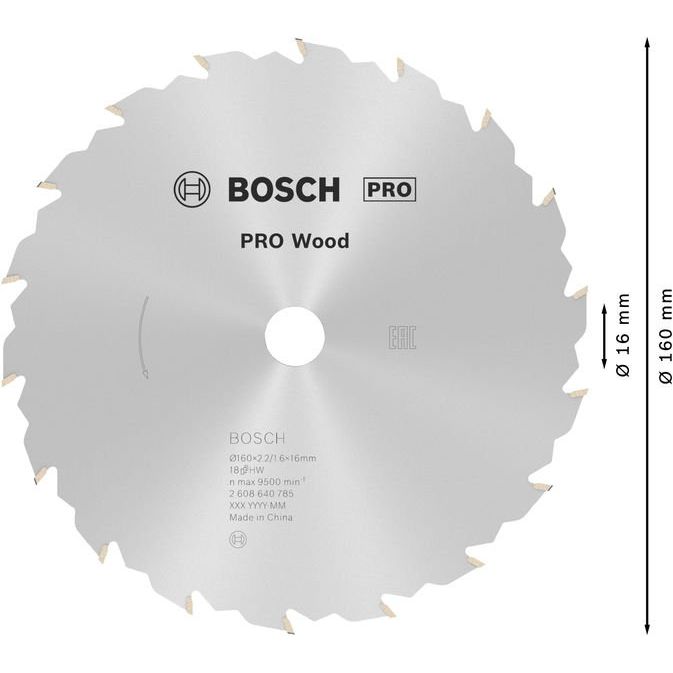 Bosch - Kreissägeblatt PRO Wood Kreissägeblatt, 2608640785 160 x 2,2 x 16 mm