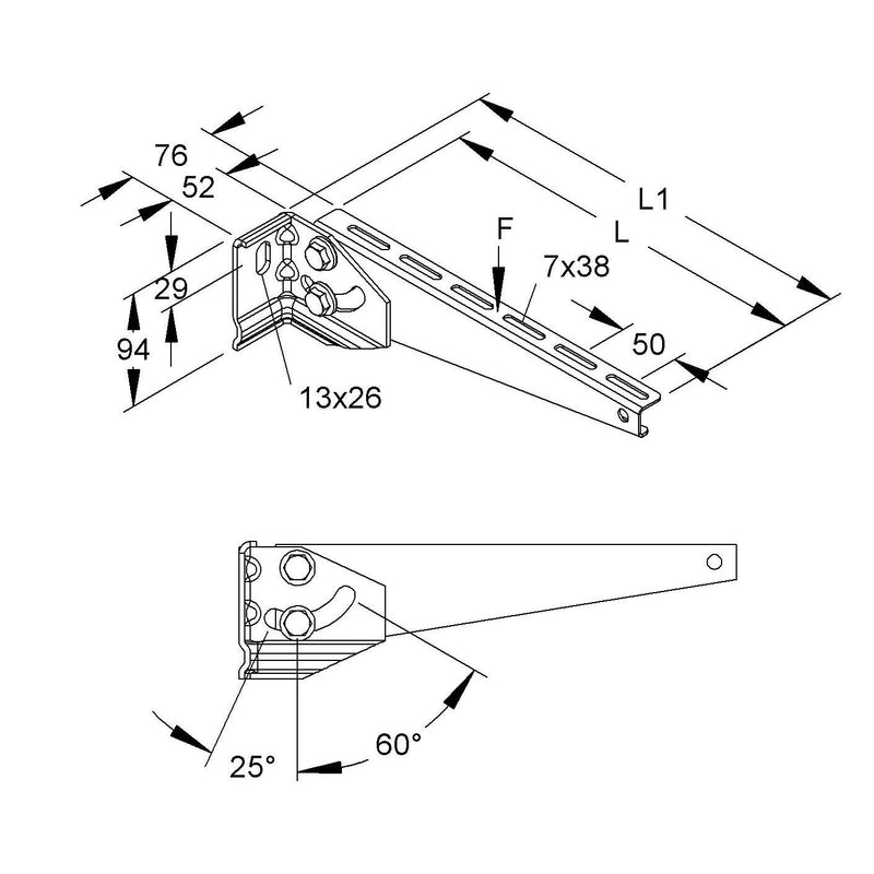 Niedax - Ausleger für Kabeltragsystem Wandausleger KTVW 450 F 90x465mm