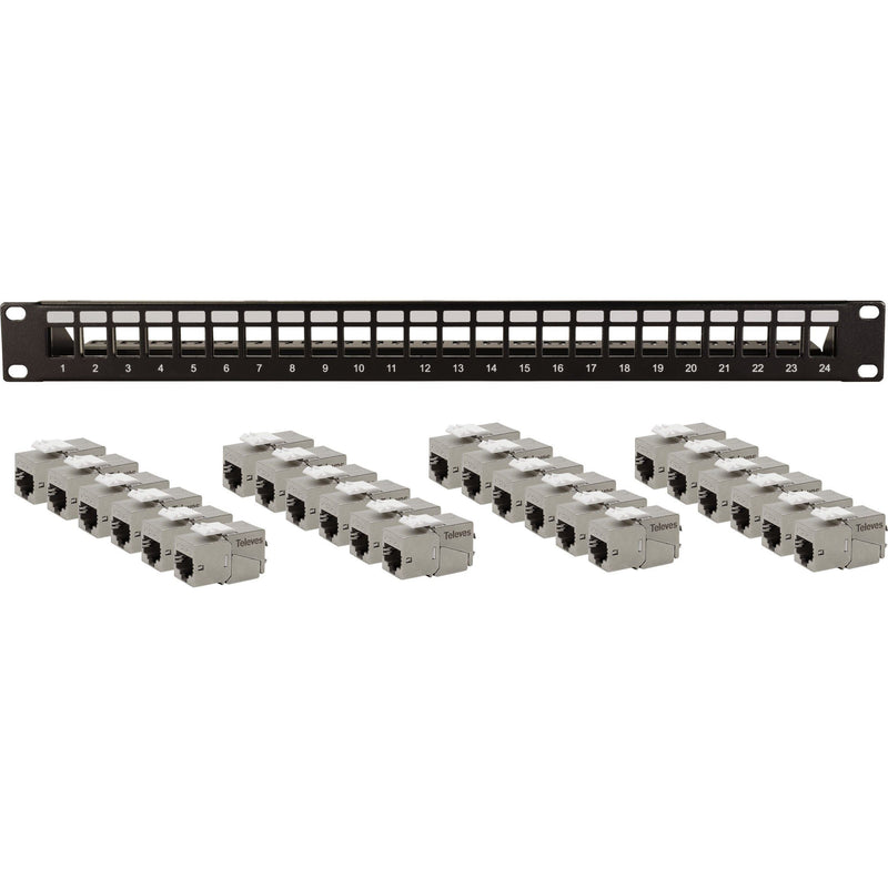 Televes - Abdeckung/Blende/Beschriftungsleiste (Schaltschrank) 19" Frontblende UFBCAT6AB-S 1HE incl. 24xCAT6AB- − 1 Stück