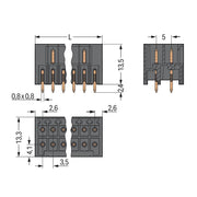 WAGO - Leiterplattensteckverbinder THR-Stiftleiste 2-reihig 713-1403/105-000 0,8x0,8,gerade,sw − 100 Stück