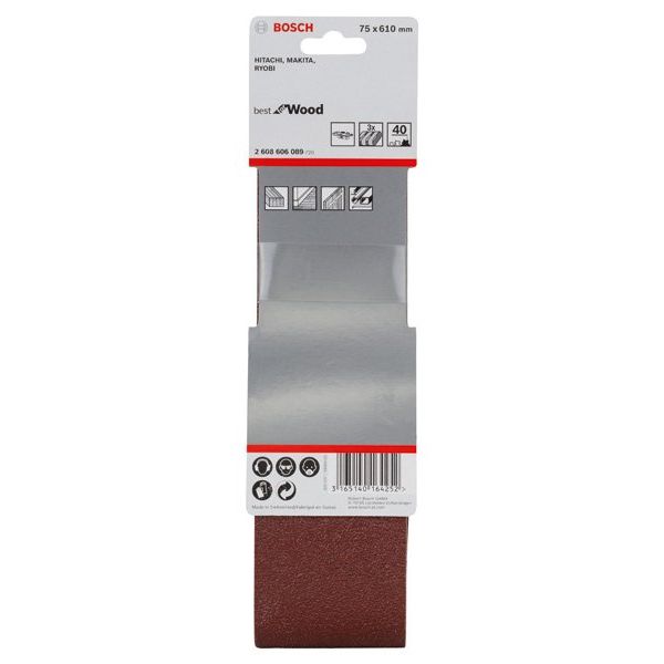 Bosch - Schleifpapier/Schleifvlies PRO X440 Schleifband, 75 x 2608606089 610 mm, G40, 3-tlg