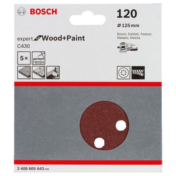 Bosch - Schleifpapier/Schleifvlies Schleifblatt C430, 125 mm, 2608605643 120 8 Löcher Klett