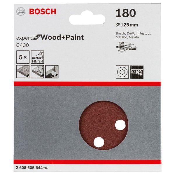 Bosch - Schleifpapier/Schleifvlies Schleifblatt C430, 125 mm, 2608605644 180 8 Löcher Klett