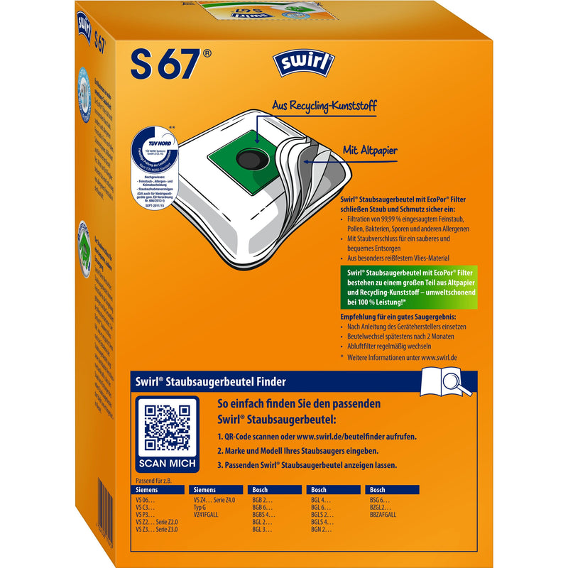 Swirl - Zubehör/Ersatzteile für Bodenpflege Staubbeutel S 67 EcoPor VE4 für Siemens/Boch