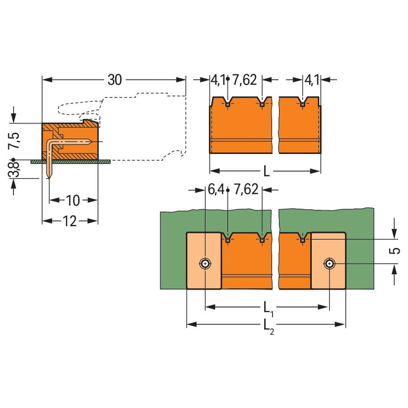 WAGO - Leiterplattensteckverbinder THT-Stiftleiste Lötstift 231-942/001-000 1,0x1,0,abgew.,or − 50 Stück