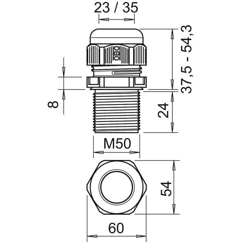 OBO Bettermann - Kabelverschraubung V-TEC VM LL50 SW 24mm, M50, PA − 5 Stück