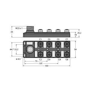 Turck - Passiver Sensor-/Aktor-Verteiler (mit Leitung) Verteiler passiv TB-8M12-5P3-CS19T M12x1-8fach − 1 Stück