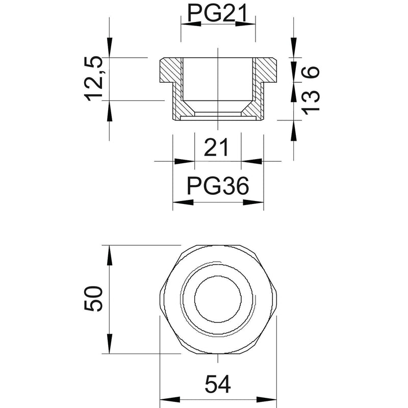 OBO Bettermann - Erweiterungs-/Reduzierring Reduktion 107 R PG36-21 PA Iso,lgr − 25 Stück