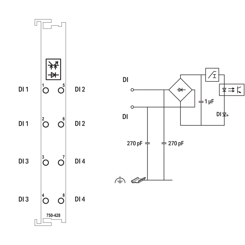 WAGO - Feldbus, Dez. Peripherie - Digitales Ein-/Ausgangs-Modul 4-Kanal-Digitaleingang 750-428 AC/DC 42 V,20 ms,lgr