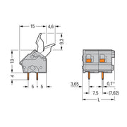 WAGO - Leiterplattenklemme 256-510/333-000 Drücker,2,5 mm²,grau − 15 Stück