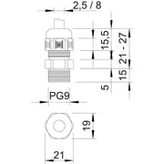 OBO Bettermann - Kabelverschraubung V-TEC L PG9 SGR mit langem Anschluss − 50 Stück