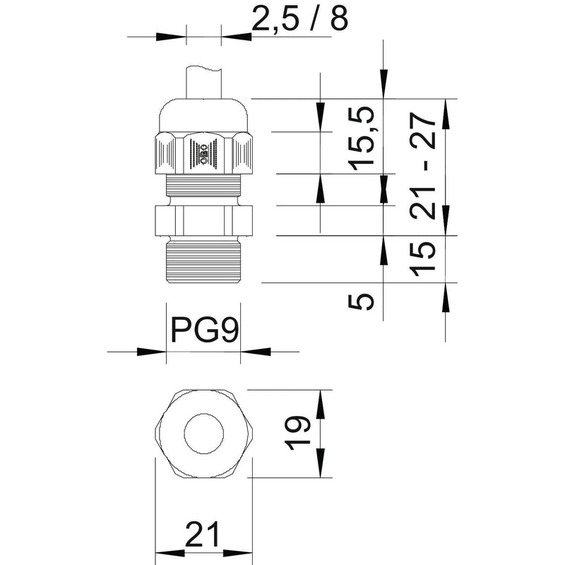OBO Bettermann - Kabelverschraubung V-TEC L PG9 SGR mit langem Anschluss − 50 Stück