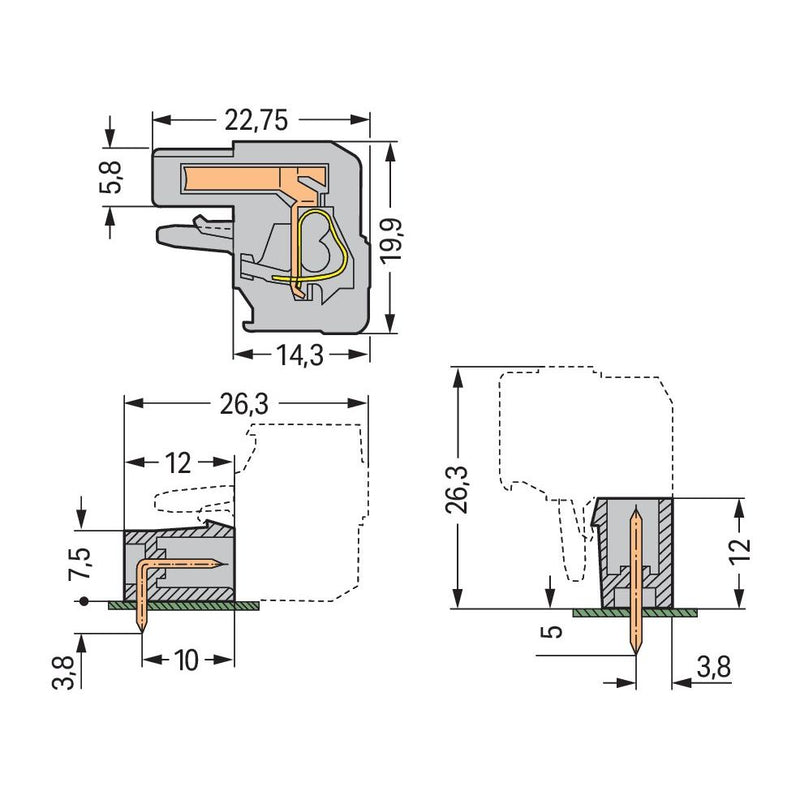 WAGO - Kabelsteckverbinder für Leiterplattensteckverbinder 1-Leiter Federleiste 232-215/026-000 CAGECLAMP 2,5mm²,gr − 25 Stück