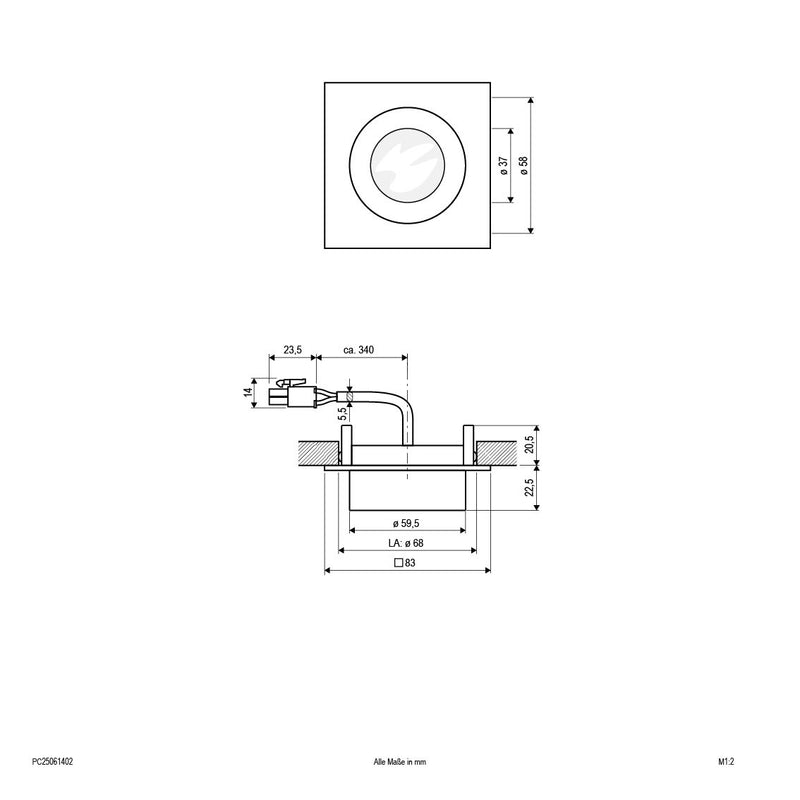 EVN Lichttechnik - Downlight/Strahler/Flutlicht LED-Deckeneinbauleuchte PC25061402 alu 3000K 350mA IP20