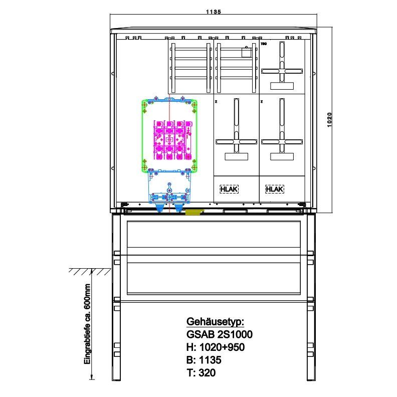 GSAB Elektrotechnik - Zähler-Komplettschrank Zähleranschlusssäule 42.00.1P2-HAK2 2ZP/TSG mit HAK