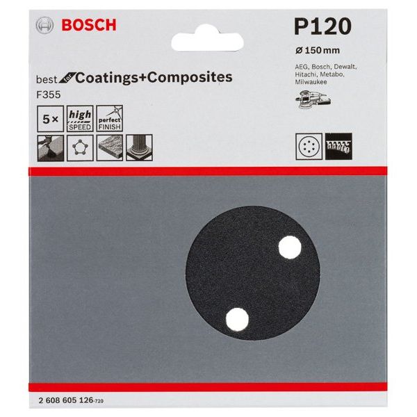 Bosch - Schleifpapier/Schleifvlies PRO F355 Schleifblatt, 150 2608605126 mm, G120, 5-tlg