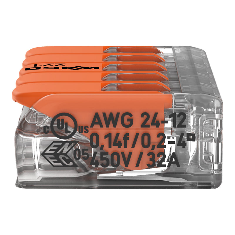 WAGO - Steckklemme Compact-Verbindungsklemme 221-415 5-Leiter bis 4qmm − 25 Stück